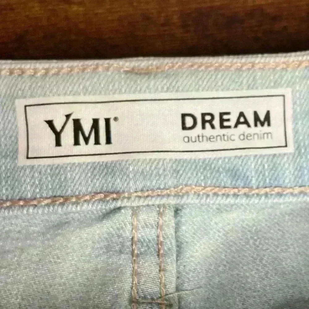 YMI Dream Distressed Button Fly Hybrid Denim Short in Celeste Blue. Size 9. NWT! - Picture 9 of 16